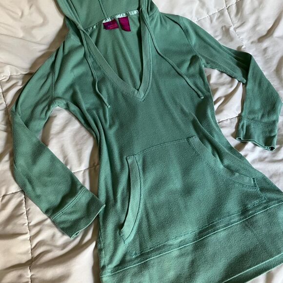 Vintage Y2K Turquoise Henley Hoodie with Pocket from Personal Identity (size S) - Picture 3 of 6